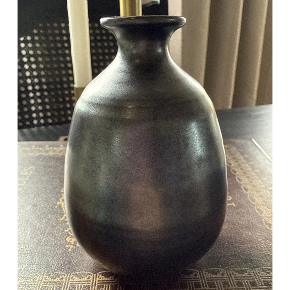 Metallic Black Ceramic Vase 5" Tall Marked Nakagama‎ Japan & Looks Vintage 70s